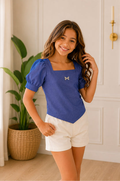 BLUSA PARA NIÑA - LINA AZUL ÍNDIGO