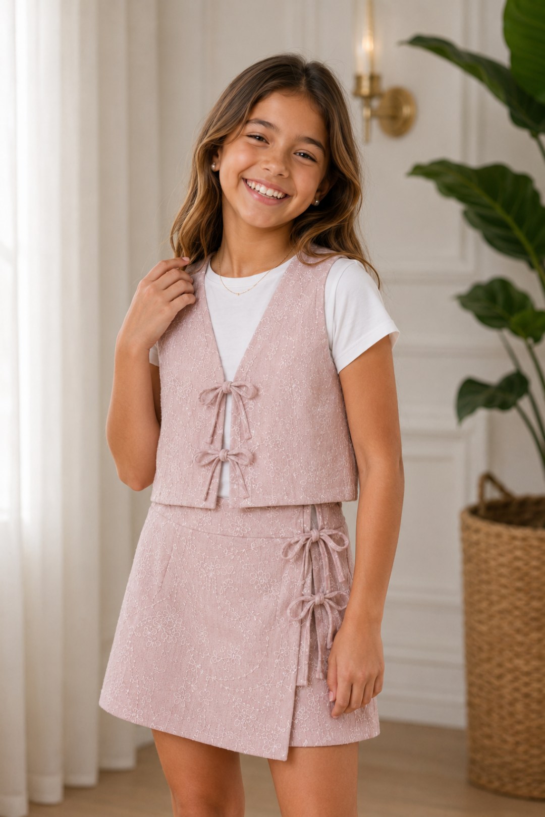CONJUNTO PARA NIÑA - FALDA SHORT JULIETA ROSADO