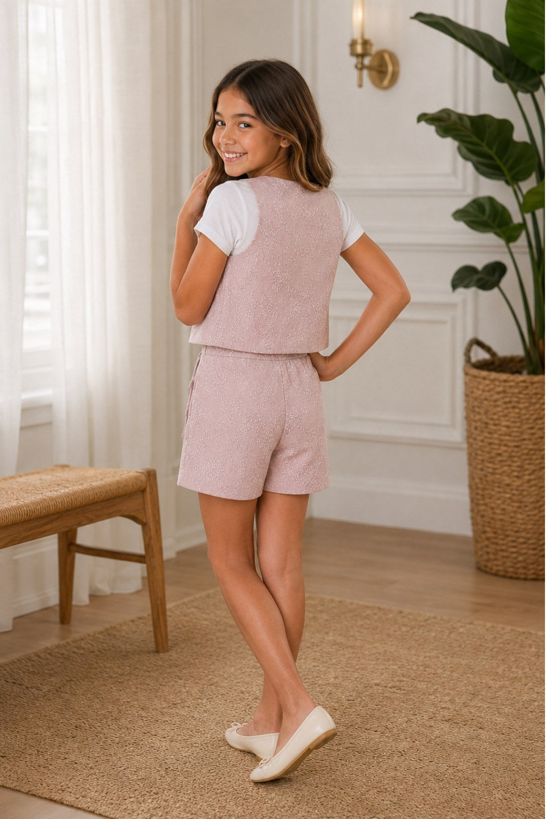 CONJUNTO PARA NIÑA - FALDA SHORT JULIETA ROSADO