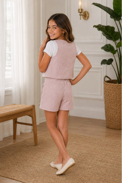 CONJUNTO PARA NIÑA - FALDA SHORT JULIETA ROSADO