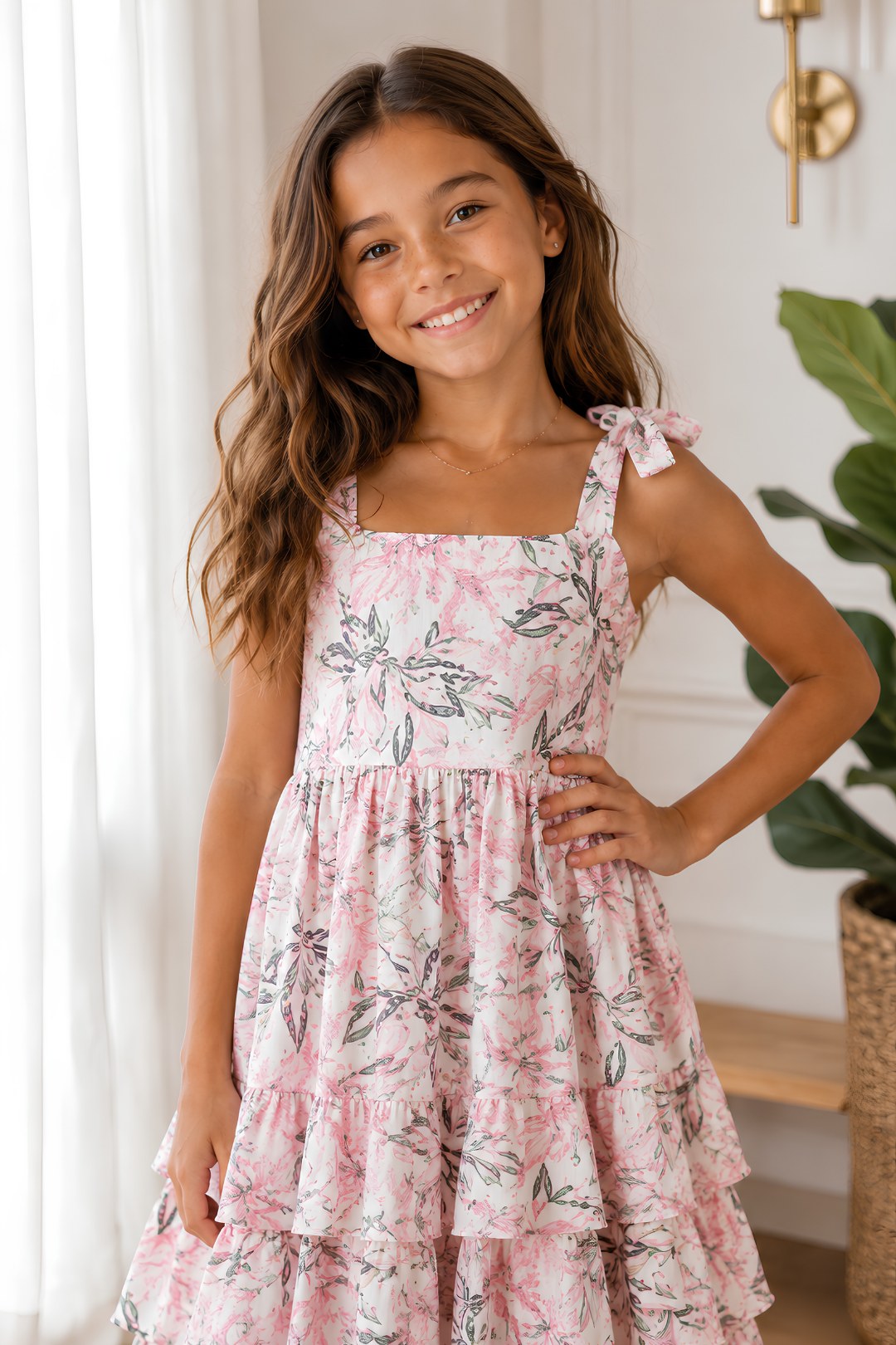 VESTIDO LARGO PARA NIÑA - 8 GOLAS ROSADO