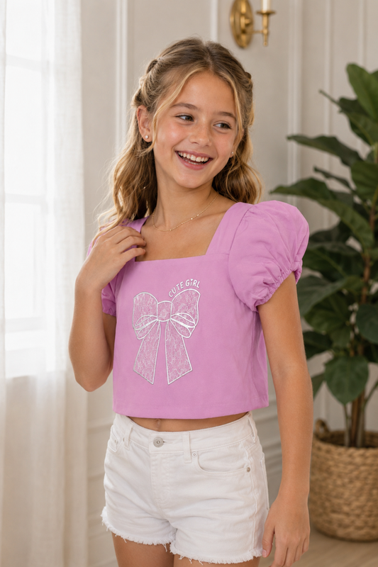 Rosado - BLUSA PARA NIÑA - CORBATA EMILY
