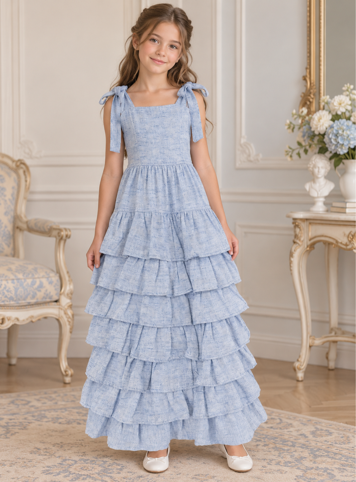 MAXI VESTIDO PARA NIÑA - RUFFLED AZUL