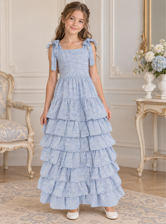 MAXI VESTIDO PARA NIÑA - RUFFLED AZUL