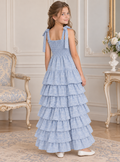 MAXI VESTIDO PARA NIÑA - RUFFLED AZUL