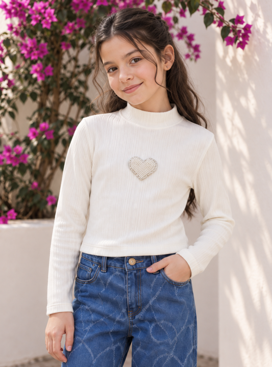 BUZO PARA NIÑA - CORAZON MARFIL
