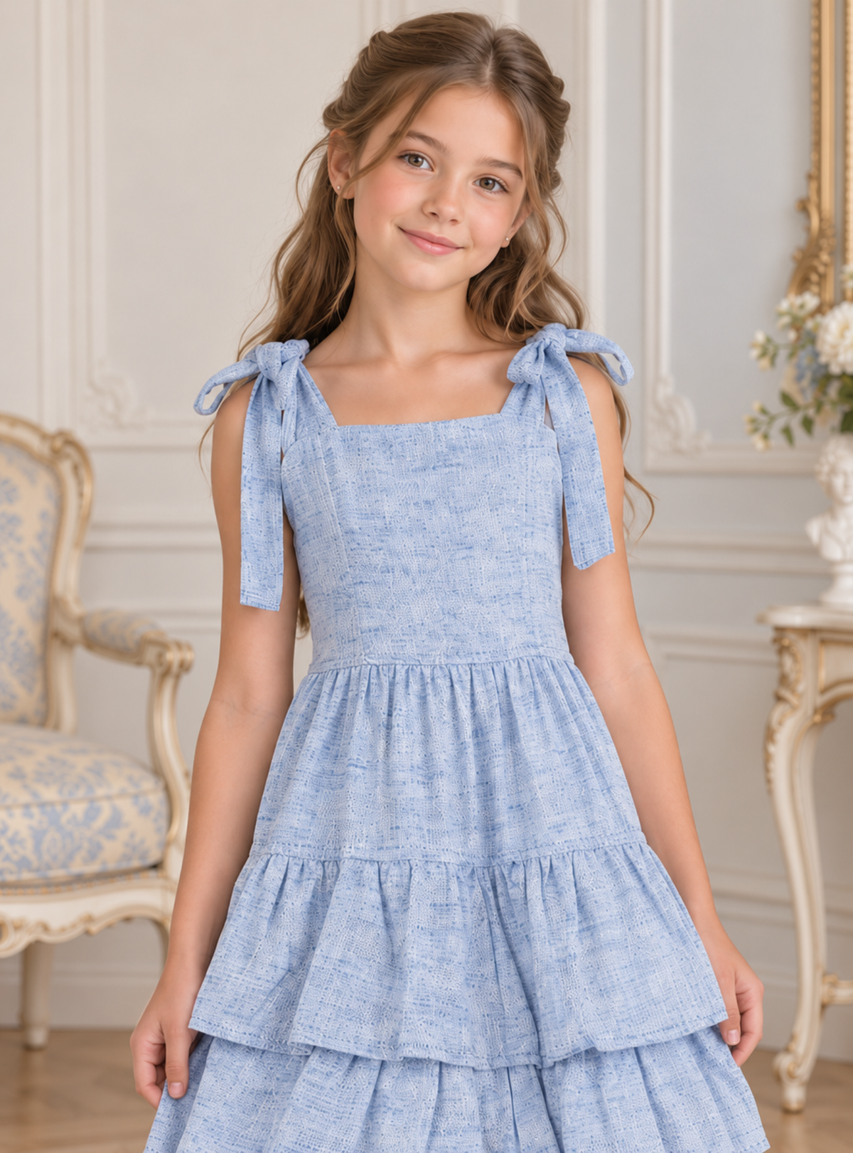 MAXI VESTIDO PARA NIÑA - RUFFLED AZUL