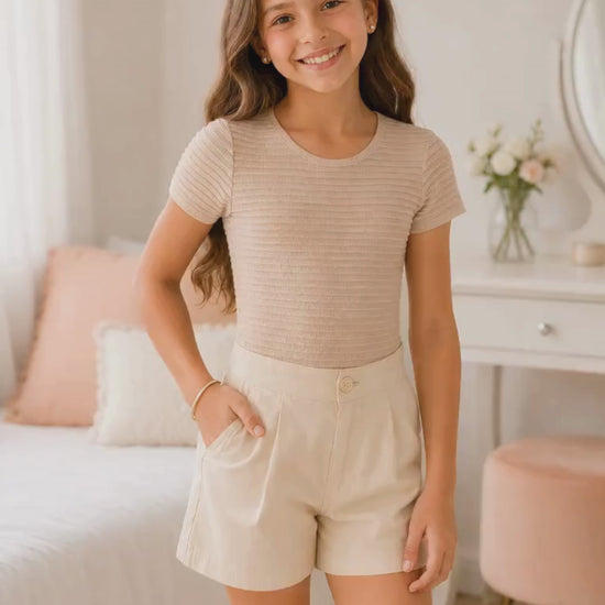 BODY PARA NIÑA - MANGA CORTA AMANDA CAMEL