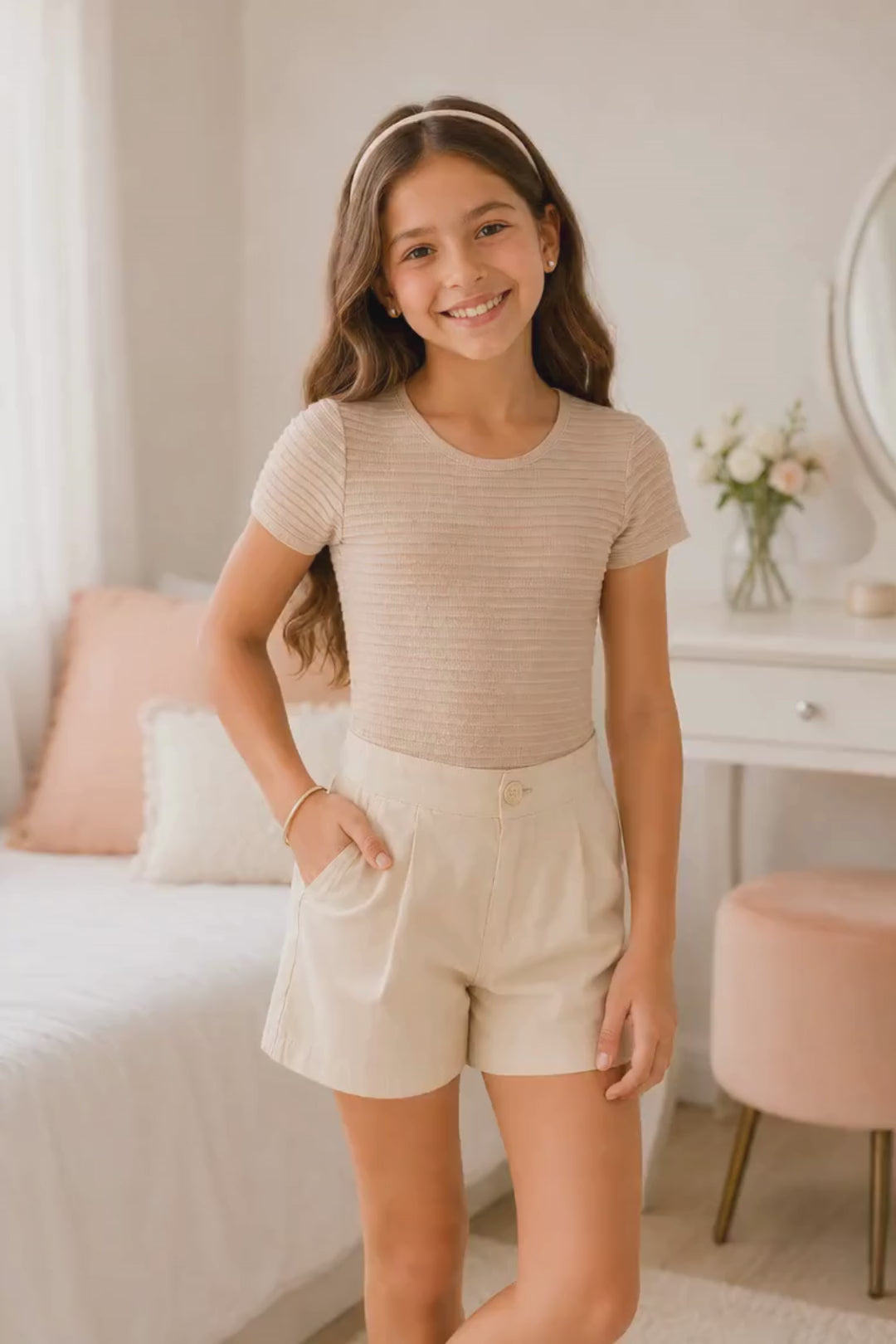 BODY PARA NIÑA - MANGA CORTA AMANDA CAMEL