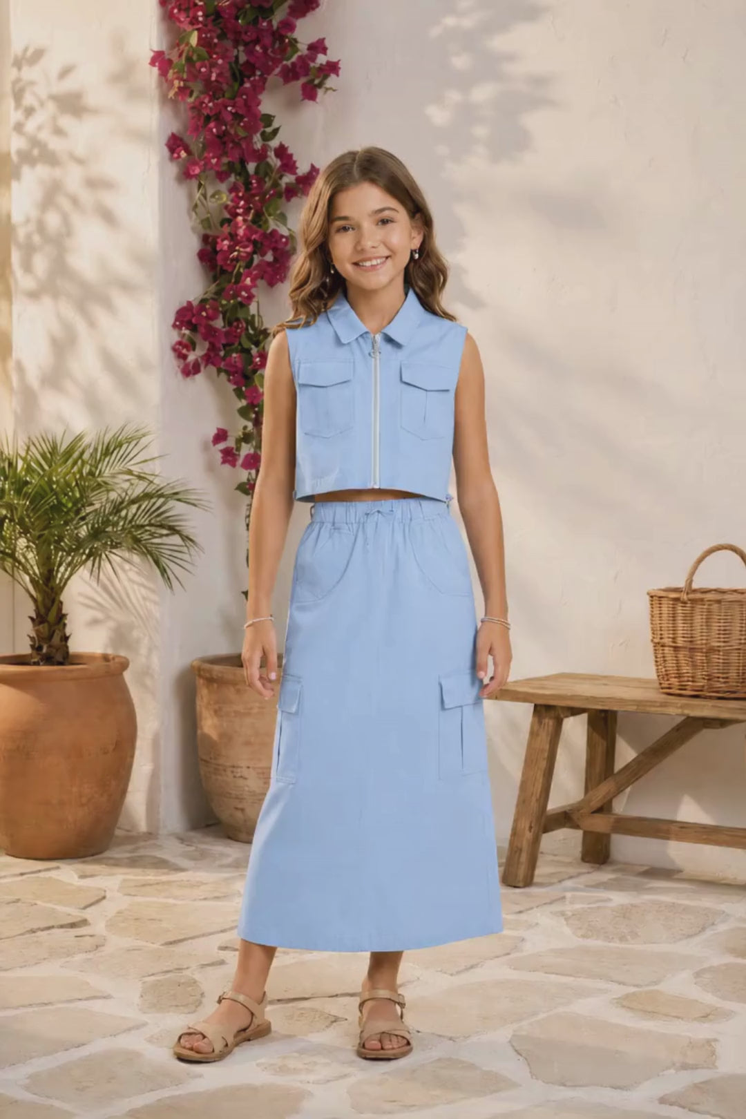 CONJUNTO PARA NIÑA - FALDA CARGO AURORA AZUL