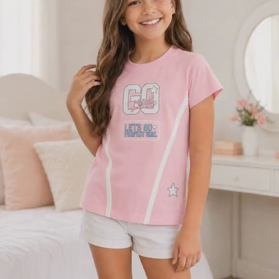 CAMISETA PARA NIÑA - LISS SESGOS ROSADA