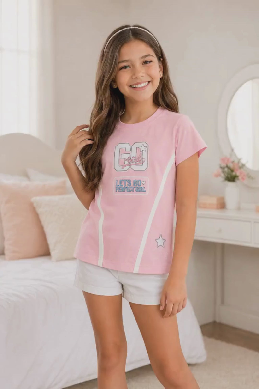 CAMISETA PARA NIÑA - LISS SESGOS ROSADA